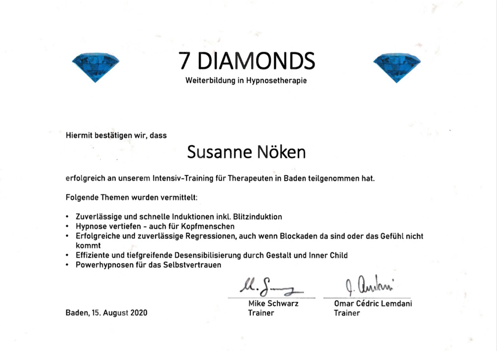 7 DIAMONDS-Zertifikat Susanne Noeken