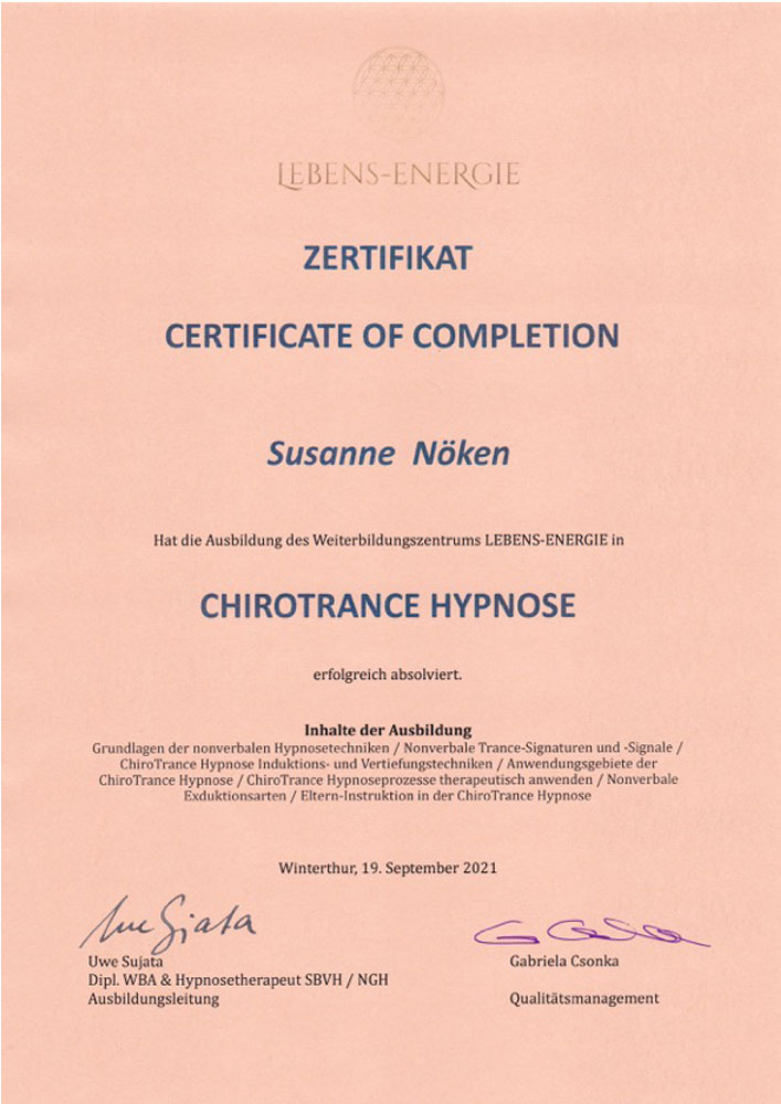 Chirotrance-Diplom - Susanne Noeken